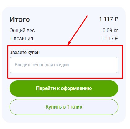 Поле для ввода промо кода