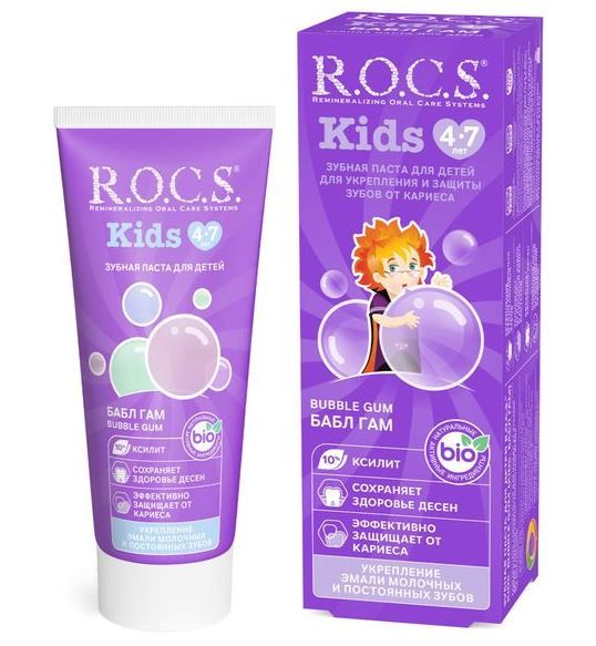 ROCS Рокс Кидс Зубная паста для детей 4 7 лет Бабл Гам 45г