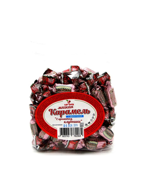 Конфеты карамель мягкая с ароматом Клубника с фруктозой 200 г