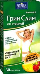 Фиточай Грин Слим со стевией с ананасом и земляникой 30 пакетиков по 2г