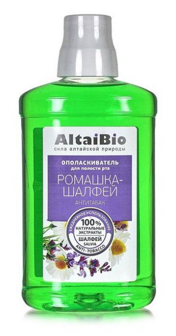 Altaibio Ополаскиватель для полости рта отбеливающий антитабактериальный Ромашка и Шалфей 400мл