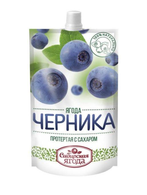 Сибирская Ягода протертая Черника на сахаре 280г