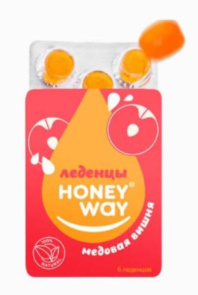 Твердый мед Леденцы HoneyWay Медовая вишня 18г