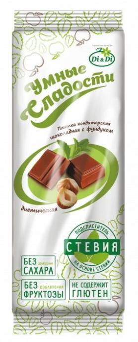 Шоколад Плитка Умные сладости с миндалем на стевии 90 г