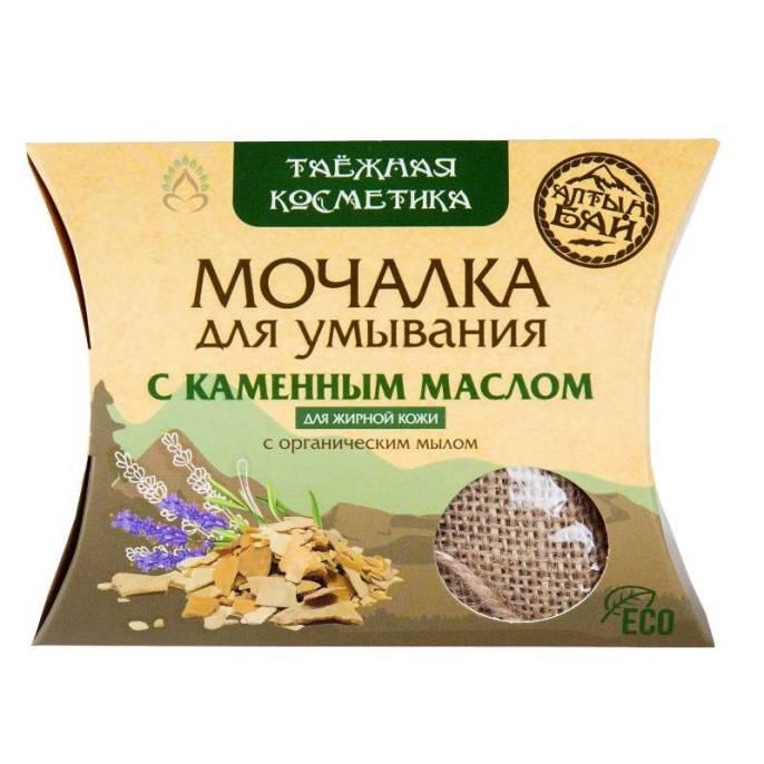 Мочалка льняная для умывания с каменным маслом 60г