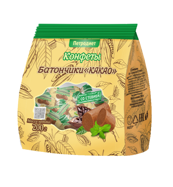 Конфеты неглазирванные батончик на фруктозе со стевией какао 200г