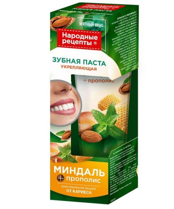 Народные рецепты Зубная паста Укрепляющая Миндаль и прополис 75мл
