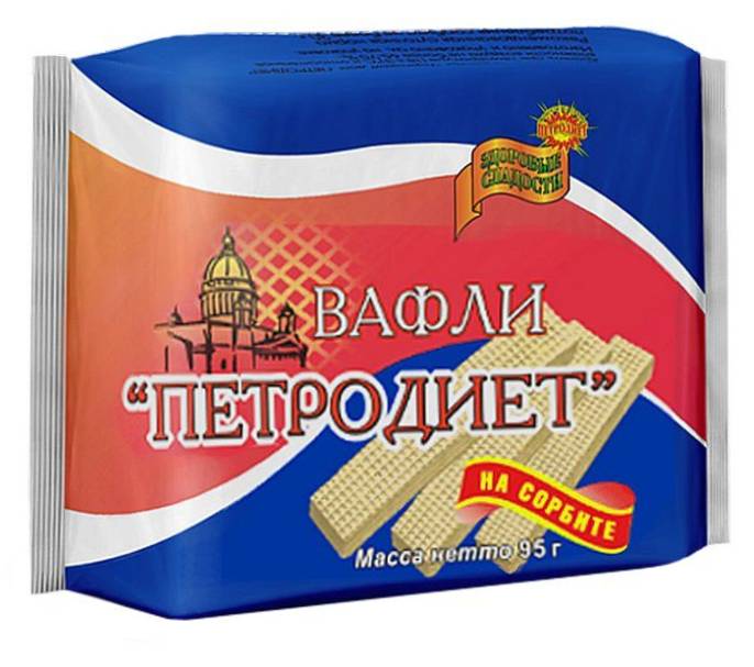 Вафли Невские Петродиет сливочно ванильные на сорбите 95 г