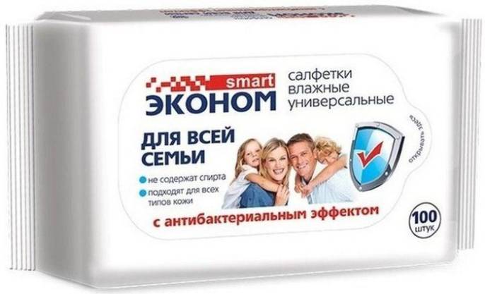 Салфетки влажные Эконом smart для всей семьи антибактериальные 100шт