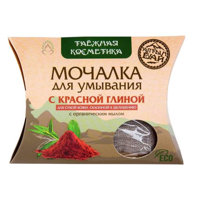 Мочалка льняная для умывания с красной глиной 60г