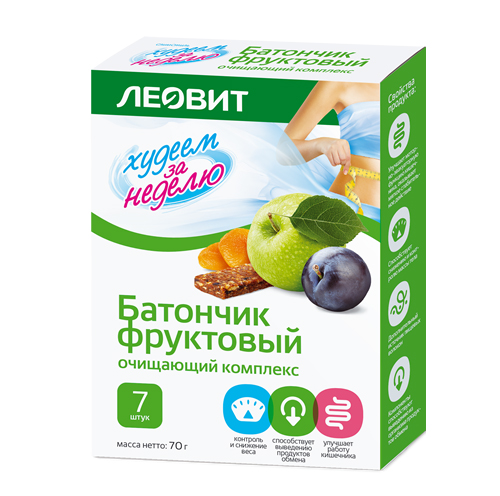 Батончик фруктовый Очищающий комплекс Леовит 7 штук