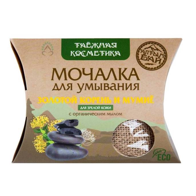 Мочалка льняная для умывания с золотым корнем и мумие 60г