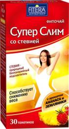 Фиточай Супер Слим со стевией с ананасом и земляникой для похудения 30 пакетиков по 2г