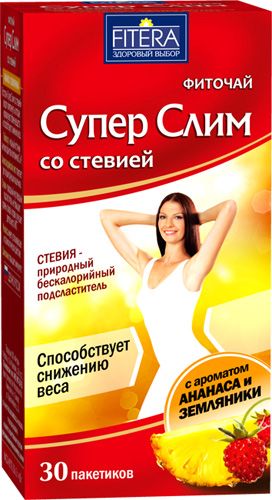 Фиточай Супер Слим со стевией с ананасом и земляникой для похудения 30 пакетиков по 2г