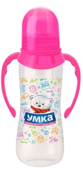 УМКА Бутылочка с ручками с соской от 6 розовая 250мл