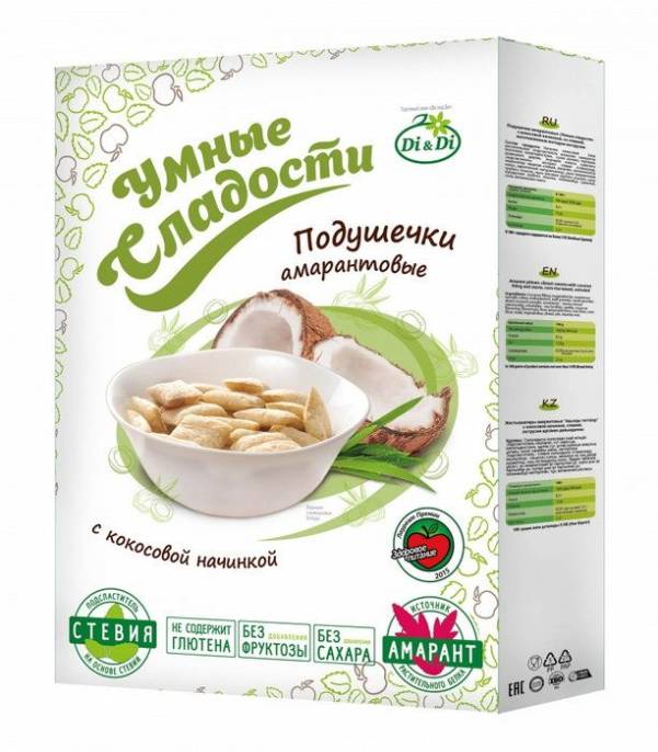Подушечки Умные сладости с кокосовой начинкой со стевией 220 г