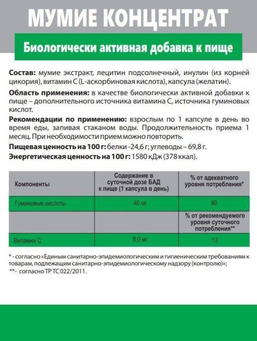 Концентрат Мумие БАД 60 капсул
