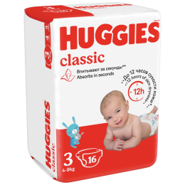 Подгузники Huggies Хаггис Классик 3 от 4 до 9кг 16шт