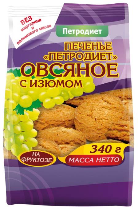 Печенье Овсяное на фруктозе с изюмом 340 г