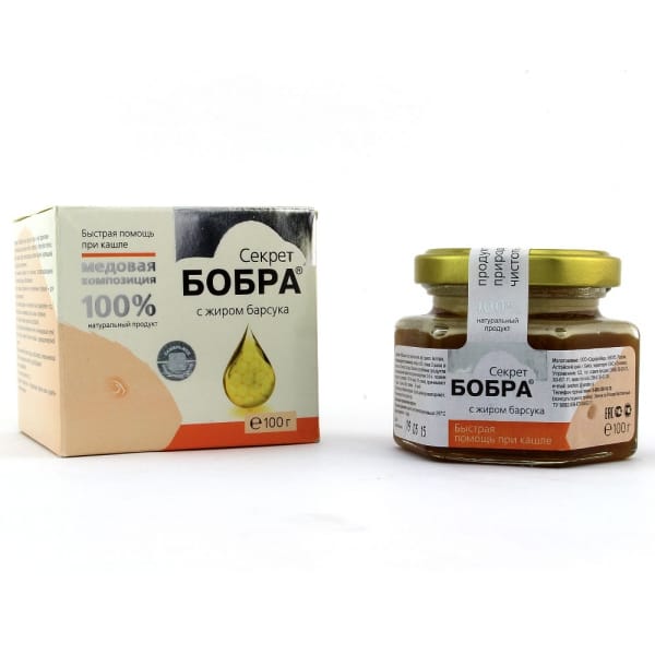 Секрет бобра на меду с жиром барсука - для лёгких, 100 гр.