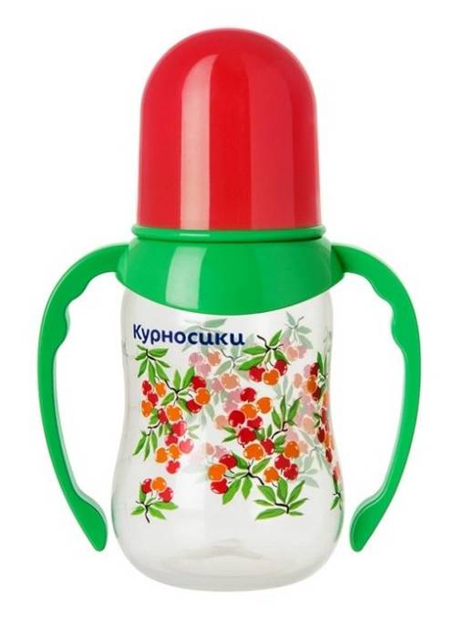 Курносики Бутылочка приталенная с ручками и двумя силиконовыми сосками Фрукты 125мл