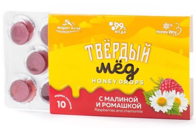 Твердый мед Карамель медовая Малина и ромашка 30г
