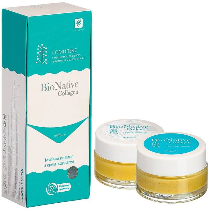 Мягкий пилинг и крем-коллаген «BioNative Collagen», 40 мл.