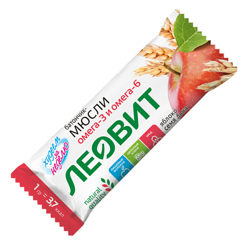 Батончик мюсли Леовит с яблоком и семенем льна 30г