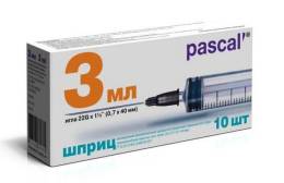 Шприц PASCAL 3 х компанентный 3мл с иглой 22G 10шт