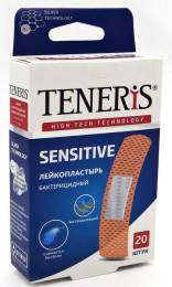 Лейкопластырь бактерицидный TENERIS SENSITIVE с ионами серебра нетканая основа №20