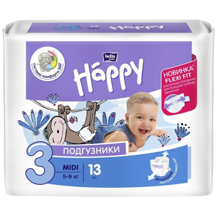 Подгузники Bella baby Happy Midi для детей от 5 до 9кг 13шт