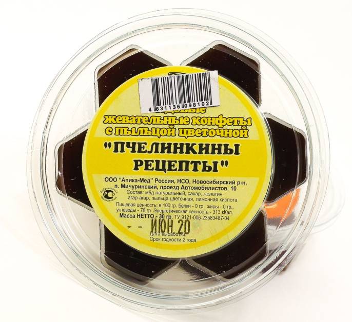 Пчелинкины рецепты медовые жевательные конфеты с пыльцой №7