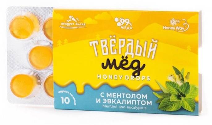 Твердый мед Карамель медовая Ментол и эвкалипт 30г