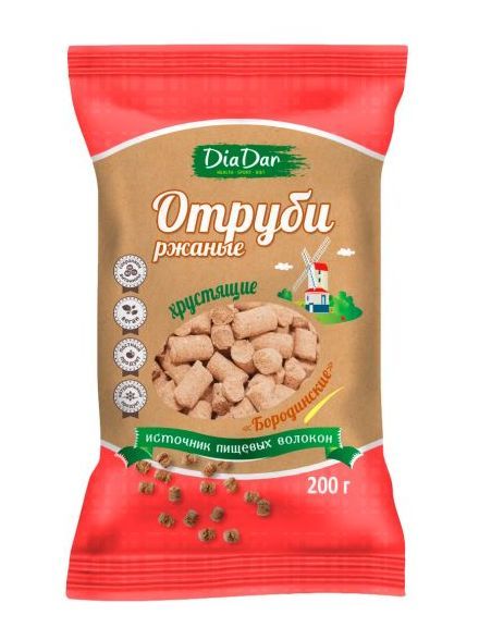 Отруби Диадар ржаные бородинские хрустящие 200г
