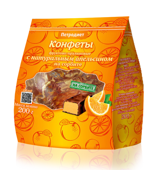 Конфеты пралиновые с натуральным апельсином на сорбите 200 г