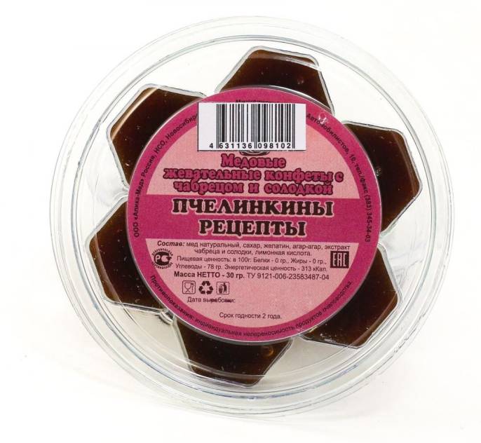 Пчелинкины рецепты медовые жевательные конфеты с солодкой и чабрецом №7